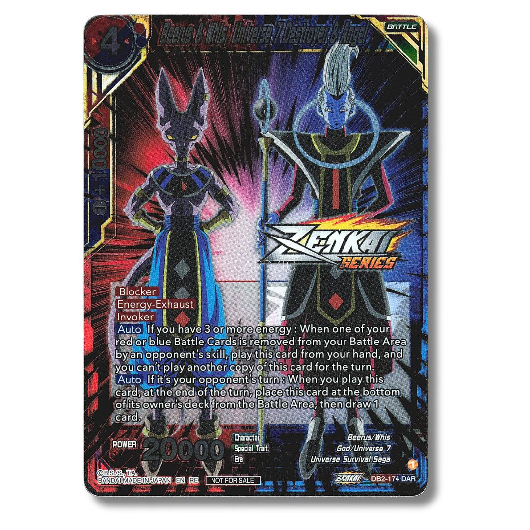 Beerus & Whis, Universe 7 Destroyer & Angel DB2-174 DAR Stamped - DBS Card Game – Photo 1