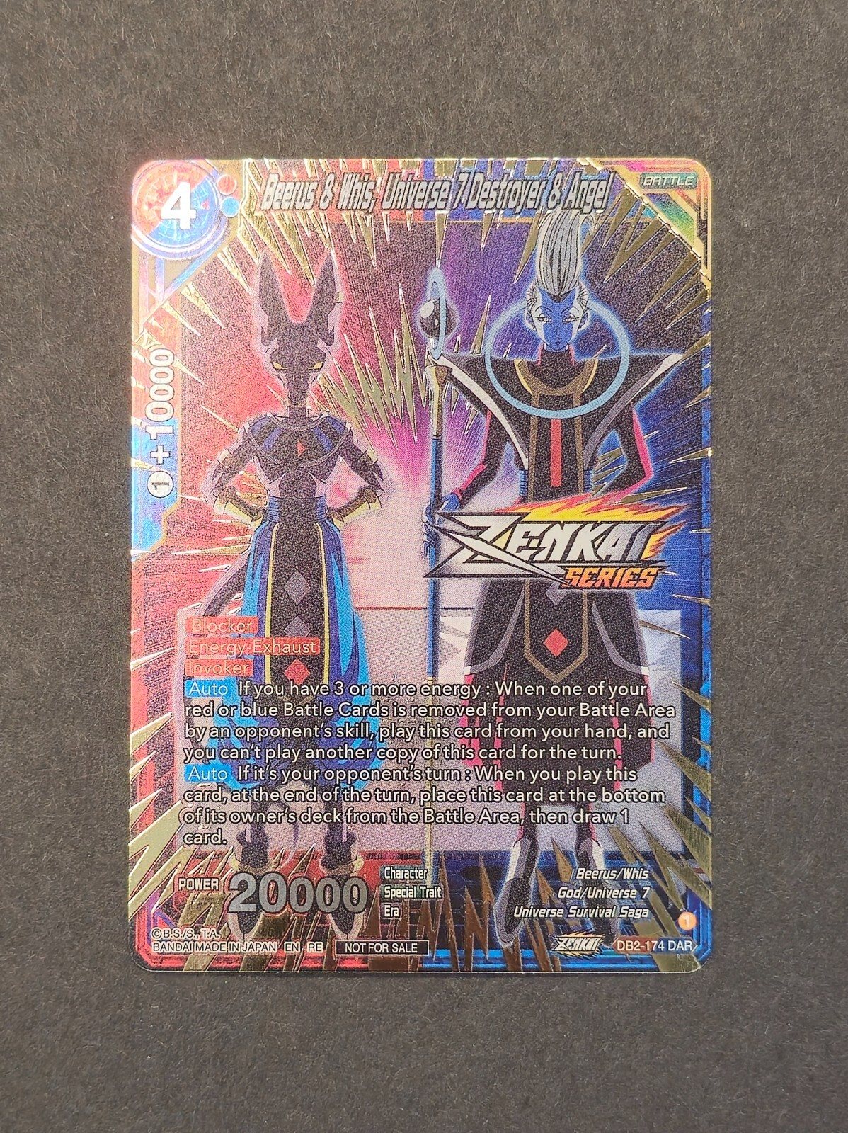 Beerus & Whis, Universe 7 Destroyer & Angel DB2-174 DAR Stamped - DBS Card Game – Photo 2